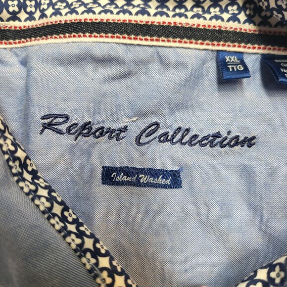 Report Collection Shirt Mens 2XL Blue Island Wash Flip Cuff Button Up - Picture 4 of 10